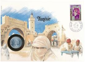 Tunézia 1983. 5M, felbélyegzett borítékban, bélyegzéssel, német nyelvű leírással T:UNC Tunisia 1983. 5 Millim in envelope with stamp and cancellation, with German description C:UNC