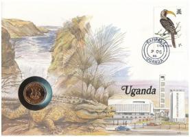Uganda 1987. 1Sh felbélyegzett borítékban, bélyegzéssel, német nyelvű leírással T:UNC Uganda 1987. 1 Shilling in envelope with stamp and cancellation, with German description C:UNC