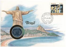 Brazília 1984. 50C acél felbélyegzett borítékban, bélyegzéssel, német nyelvű tájékoztatóval T:UNC Brasil 1984. 50 Cruzeiros steel in envelope with stamp, cancellation, with German description C:UNC