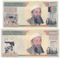 Iszlám Köztársaság ~2005. 500-as és 1000-es címletű fantáziabankjegy vízjeles papíron T:XF Islamic Republic ~2005. fantasy banknotes with denominations of 500 and 1000 on watermarked paper C:XF