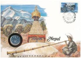 Nepál 1975. 5p felbélyegzett borítékban, bélyegzéssel, német nyelvű leírással T:XF Nepal 1975. 5 Paisa in envelope with stamp and cancellation, with German description C:XF