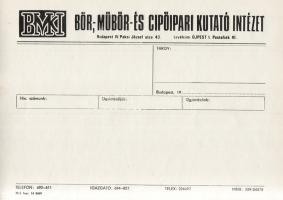 Cca 1960-1970. Bőr, Műbőr- és Cipőipari Kutató Intézet (Budapest (Újpest) IV. Paksi József utca 43.) fejléces nyomtatványa. Kitöltetlen, mérete: 150x210 mm.