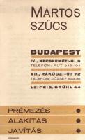 Cca 1920-1930. Martos szűcs (Budapest, IV. Kecskeméti u. 9. és VII. Rákóczi út 72, valamint Leipzig, Brühl 44.) "bundavásárlók baedekerje". Art deco illusztrált, kihajtható reklámnyomtatvány, teljes mérete: 140x345 mm.