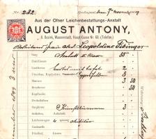 Budapest, 1899. Aus der Ofner Leichenbestattungs-Anstalt August Antony, II. Bezirk, Wasserstadt, Hau...