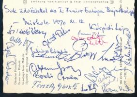 1970 Magyar ökölvívók, közötte Papp László autográf aláírása Junior EB képeslapon