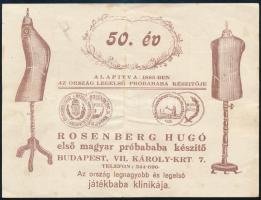 cca 1935 Rosenberg Hugó próbababa készítő reklámos számla 15x12