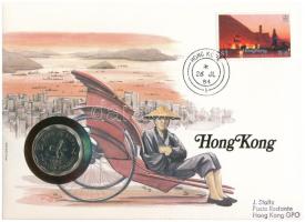 Hongkong 1982. 2D Cu-Ni felbélyegzett borítékban, bélyegzéssel, német nyelvű tájékoztatóval T:XF Hong Kong 1982. Dollars Cu-Ni in envelope with stamp, cancellation, with German description C:XF