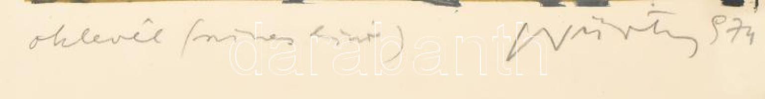 Würtz Ádám (1927-1994): Oklevél (zenélő lány hárfával), 1974. Színes linómetszet, papír, jelzett, la...