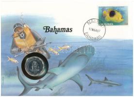 Bahamák 1985. 10c felbélyegzett borítékban, bélyegzéssel, német nyelvű leírással T:UNC Bahamas 1985. 10 Cents in envelope with stamp and cancellation, with German description C:UNC
