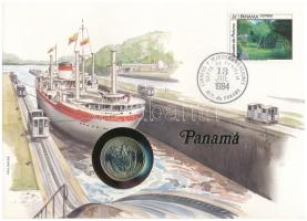 Panama 1983. 5c felbélyegzett borítékban, bélyegzéssel, német nyelvű leírással T:UNC patina Panama 1983. 5 Centesimos in envelope with stamp and cancellation, with German description C:UNC patina