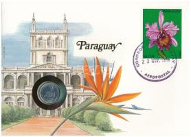 Paraguay 1980. 5G felbélyegzett borítékban, bélyegzéssel, német nyelvű leírással T:UNC Paraguay 1980. 5 Guaranies in envelope with stamp and cancellation, with German description C:UNC