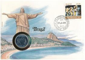 Brazília 1984. 50C acél felbélyegzett borítékban, bélyegzéssel, német nyelvű tájékoztatóval T:UNC Brasil 1984. 50 Cruzeiros steel in envelope with stamp, cancellation, with German description C:UNC