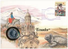 Ecuador 1985. 1S felbélyegzett borítékban, bélyegzéssel, német nyelvű leírással T:UNC Ecuador 1985. 1 Sucre in envelope with stamp and cancellation, with German description C:UNC