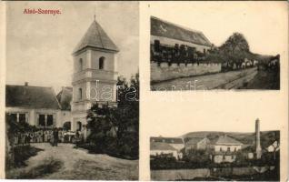 Alsószernye, Alsó-Szernye, Beckovské Srnie, Dolné Srnie; harangtorony, utca, látkép. Brück Gyula felvétele és kiadása / bell tower, street, general view (EK)