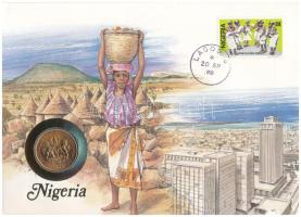 Nigéria 1974. 1k felbélyegzett borítékban, bélyegzéssel, német nyelvű leírással T:UNC patina Nigeria 1974. 1 Kobo in envelope with stamp and cancellation, with German description C:UNC patina