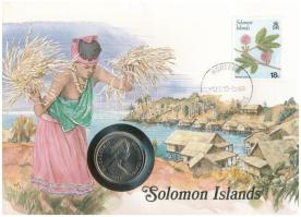 Salamon-szigetek 1977. 20c Cu-Ni "II. Erzsébet" felbélyegzett borítékban, bélyegzéssel, német nyelvű leírással T:UNC Solomon Islands 1977. 20 Cents Cu-Ni "Elizabeth II" in envelope with stamp and cancellation, with German description C:UNC