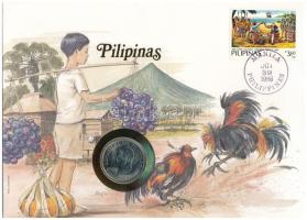 Fülöp-szigetek 1985. 50s Cu-Ni felbélyegzett borítékban, bélyegzéssel, német nyelvű leírással T:UNC patina Philippines 1985. 50 Sentimo Cu-Ni in envelope with stamp, cancellation, with German description C:UNC patina