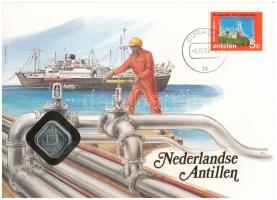 Holland-Antillák 1985. 5c felbélyegzett borítékban, bélyegzéssel, német nyelvű leírással T:UNC Netherlands Antilles 1985. 5 Cents in envelope with stamp and cancellation, with German description C:UNC