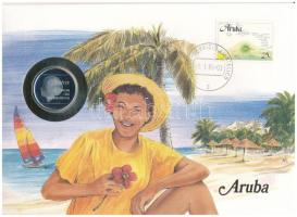 Aruba 1988. 1Fl Cu-Ni "Beatrix" felbélyegzett borítékban, bélyegzéssel, német nyelvű leírással T:AU (eredetileg PP) Aruba 1988. 1 Florin Cu-Ni "Beatrix" coin in envelope with stamp, cancellation, with German description C:AU (originally PP)