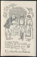 Jelzés nélkül: Ex libris Kovács Kálmán, klisé, papír, jelzett a klisén. Kovács Kálmán (1883-1951) tanár, tanügyi főtanácsos ex librise, apja, Kovács János (1846-1905) unitárius tanító, kollégiumi igazgató és Walter Crane (1845-1915) angol festő kolozsvári találkozását megörökítő Crane-tollrajz alapján, 11,5×7,5 cm