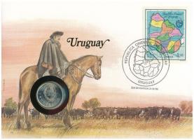 Uruguay 1980. 1P Cu-Ni felbélyegzett borítékban, bélyegzéssel, német nyelvű leírással T:UNC Uruguay 1980. 1 Nuevo Peso Cu-Ni in envelope with stamp, cancellation and with German description C:UNC