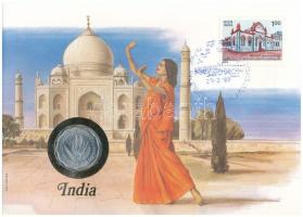 India 1974. 10p felbélyegzett borítékban, bélyegzéssel, német nyelvű leírással T:VF India 1974. 10 Paise in envelope with stamp and cancellation, with German description C:VF