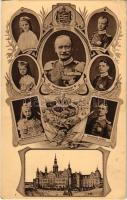 Friedrich August III. König v. Sachsen. Kgl. Schloss, Dresden / Friedrich August III, King of Saxony, royal family and castle. Art Nouveau, floral with coat of arms (EK)