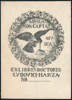 Almásy Denise [Almásy-Teleki Éva] (1893-1984): Ex libris doctoris Ludovici Harza. Vonalas klisé, papír, jelzett a klisén. 7,5×6 cm