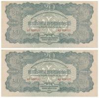 1944. 20P "A Vöröshadsereg Parancsnoksága" (3x) sorszámkövető pár "AB 486331 - AB 486332" T:AU-XF sarokhajlás Adamo P45