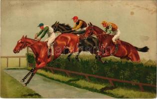 1914 Lóverseny / Horse race. Meissner &amp; Buch Künstler-Postkarten Serie 1989. Edler Sport litho (Rb)