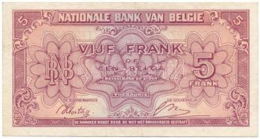 Belgium 1943. 5Fr/1B T:F Belgium 1943. 5 Francs / 1 Belga C:F Krause P#121a