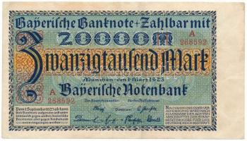 Német Birodalom / Bajorország 1923. 20.000M T:F szép papír German Empire / Bavaria 1923. 20.000 Mark C:F fine paper Krause P#S926