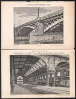 cca 1900 Budapesti helyszíneket ábrázoló metszet tétel, 3 db: 'Budapesti Margithíd', 'A M. Kir. Államvasútak Budapesti Keleti Pályaudvarának Csarnoka', 'Az Ezredéves Kiállítás Madártávlati Képe', Pallas Nagy Lexikona, Bp., Posner-ny., 12x16 cm, 13x19 cm, 19x26 cm