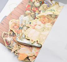 Vegyes karácsonyi dísz tétel, közte 22 darab préselt karton dísz, dobozok, stb