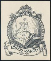 Bánszki Tamás (1892-1971): Lőkös Károly könyve (ex libris). Klisé, papír, jelzett a klisén. 10x9 cm