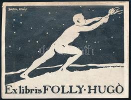 Barta Ernő (1878-1956): Ex libris Folly Hugó (szecessziós könyvjegy). Klisé, papír, jelzett a klisén. 5,5x7,5 cm