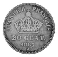 Franciaország / Második Császárság 1867A 20c Ag "III. Napóleon" kapszulában T:AU-XF patina...