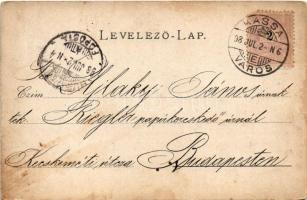 1898 (Vorläufer) Kassa, Kosice; Fő tér, villamos. Breitner Mórnál kapható, szecessziós lap / main sq...