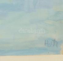 Húth István (?-1984): Tokaj, Tiszapart. Akvarell, papír, jelzett. Dekoratív, üvegezett fakeretben. 3...