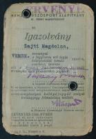 1944 A Nemzeti Sportuszoda fényképes tréningbelépője versenyző részére