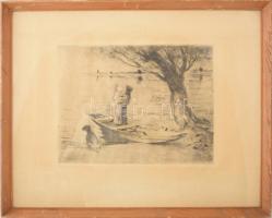 Szőnyi István (1894-1960): Várakozás, rézkarc, papír, jelzett, üvegezett fakeretben, 23×30,5 cm