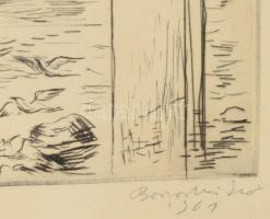 Borsos Miklós (1906-1990): Repülj hajóm, rézkarc, papír, jelzett, üvegezett fakeretben, 30×39 cm
