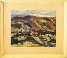 Papp György (1936-2020): Somogyi táj. Akvarell, papír, jelzett, üvegezett fakeretben, hátoldalán Kép...