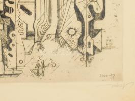 Hincz Gyula (1904-1986): Alakok (cím nélkül), rézkarc, papír, jelzett, üvegezett fakeretben, 29,5×19...