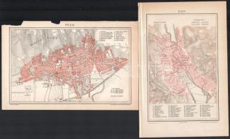 cca 1900 'Szeged', 'Pécs', és 'Eger' térképek, 3 db, Pallas Nagy Lexik...