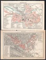 cca 1900 'Kolozsvár', 'Brassó', 'Szabadka', 'Kassa' városok térképei, 4 db, Pallas Nagy Lexikona, Bp., Posner-ny., 12x20 cm és 14x21 cm közötti méretben