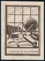 Radnayné (Radnainé) Bauer Erzsébet (1897-1976): Ex libris Lingsch Sándor. Klisé, papír, jelzett a klisén. 7,5x5,5 cm