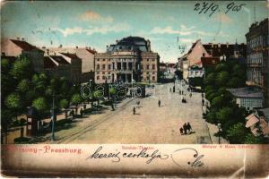 1905 Pozsony, Pressburg, Bratislava; Színház, villamos / theatre, tram (EK)