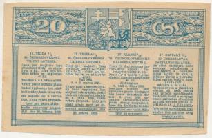 Csehszlovákia 1929. "20. Csehszlovák Osztálysorsjáték" negyedik osztály 1/8-ad sorsjegye, ...