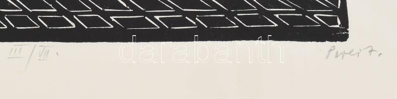 Perei Zoltán (1913-1992): Hárfázó, 1978. Fametszet, papír. Jelzett. Számozott (III/VII). 30x24 cm